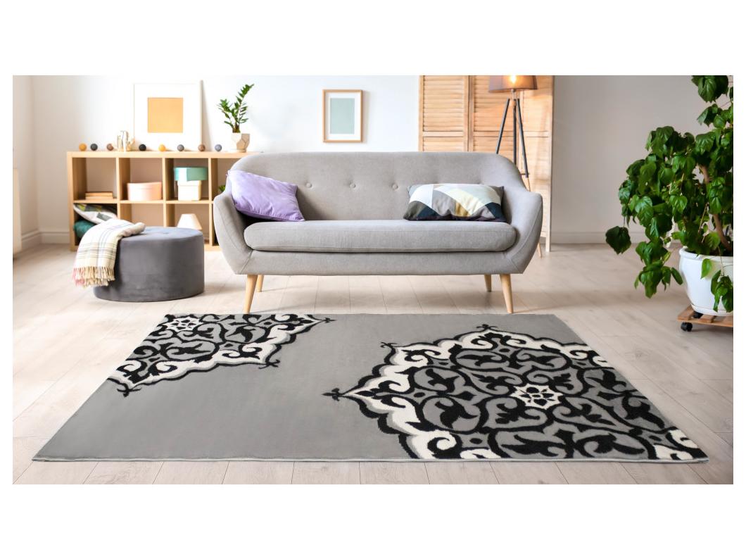 Tapis motif rosace - 200 x 290 cm - gris et noir - ROSIA