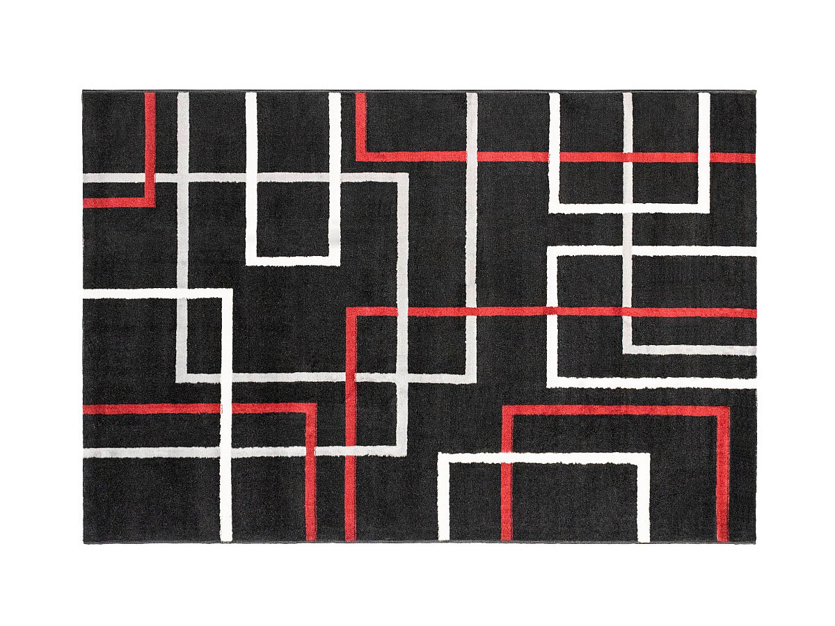 Alfombra CUBIO - Polipropileno - 140 x 200 cm - negro, blanco y rojo