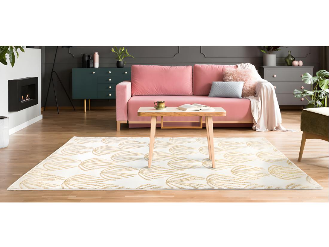 vente unique Tapis art déco - 160 x 230 cm - beige et lurex doré - LYSA