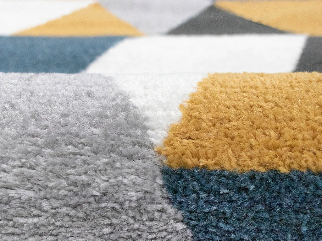 Tapis géométrique scandinave - 160 x 230 cm - jaune, gris et bleu - GEOMIE