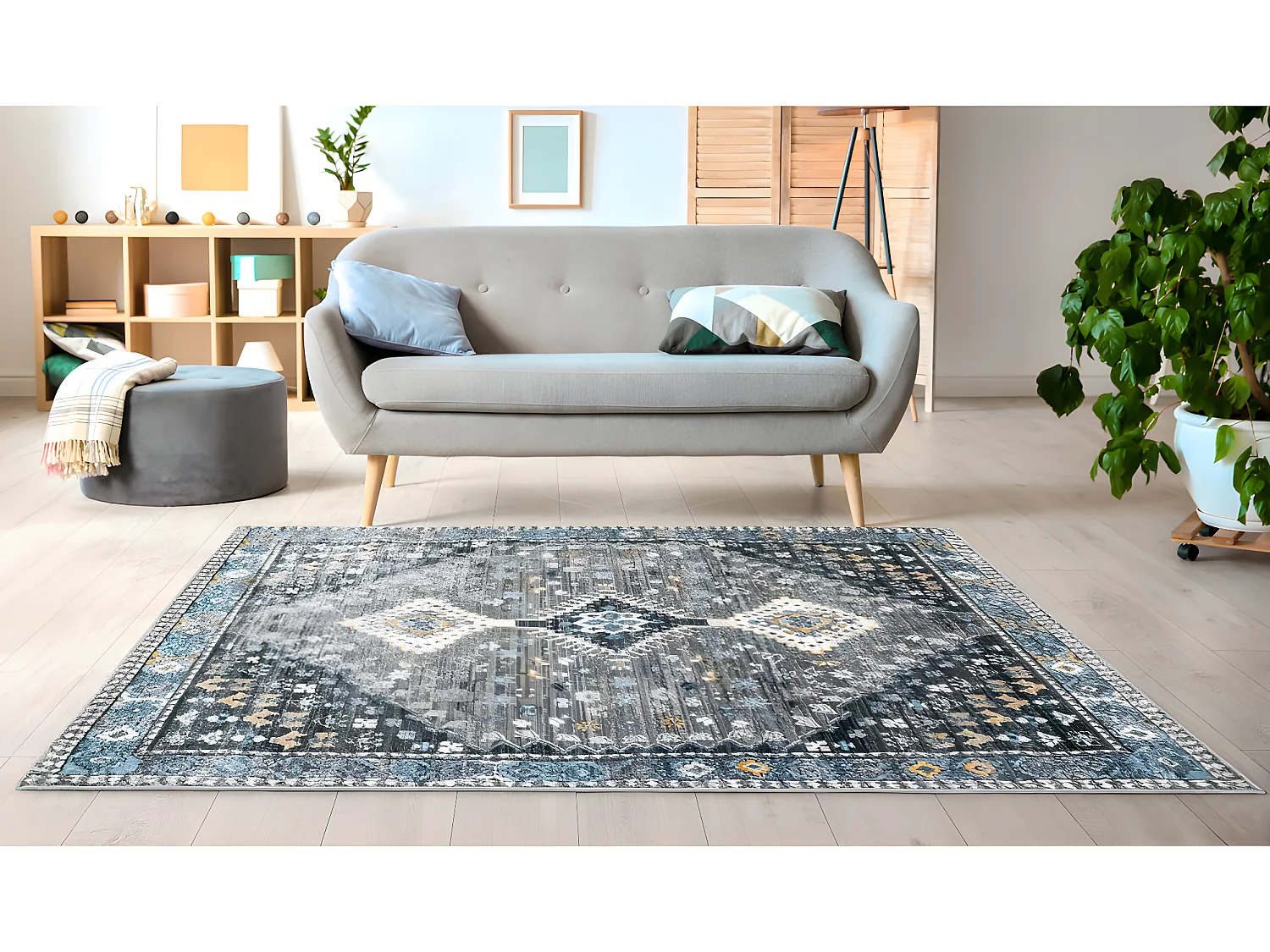 Tapis oriental vintage - 160 x 230 cm - gris - CLOSSY