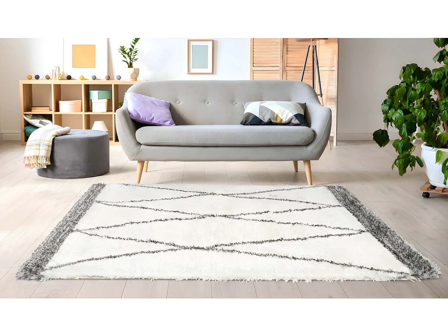 Shaggy hoogpolig tapijt berberstijl HANIA - Polyester - 160 x 230 cm - Beige en grijs