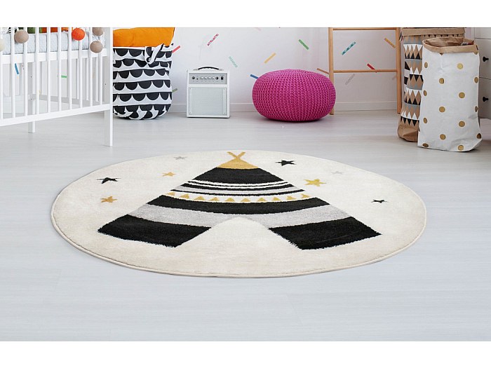 Alfombra infantil redonda TIPYLO - Polipropileno - D. 100 cm - gris