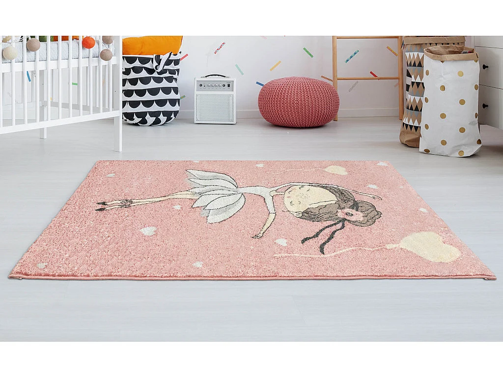 Tapis enfant - 100 x 150 cm - rose et beige - BALLERINA