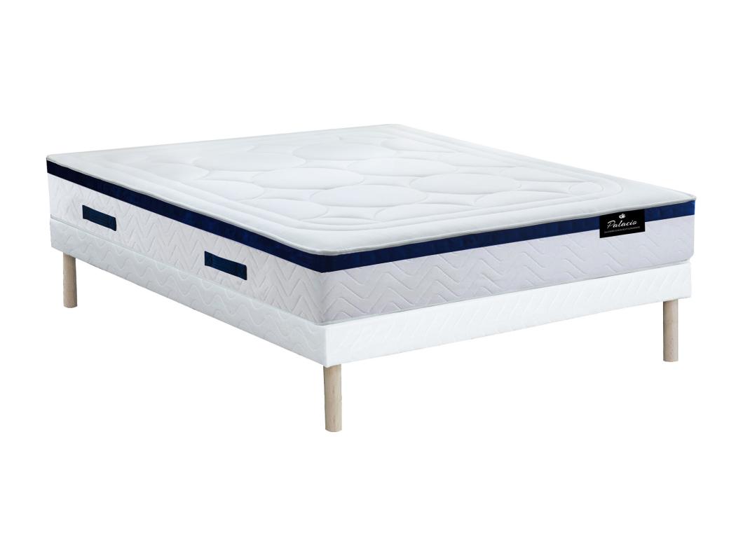 Set bedbodem en hybride matras pocketveren en vormgeheugen met textuur MARQUIS van DREAMEA - dikte 30 cm - 140 x 190 cm - Blauw