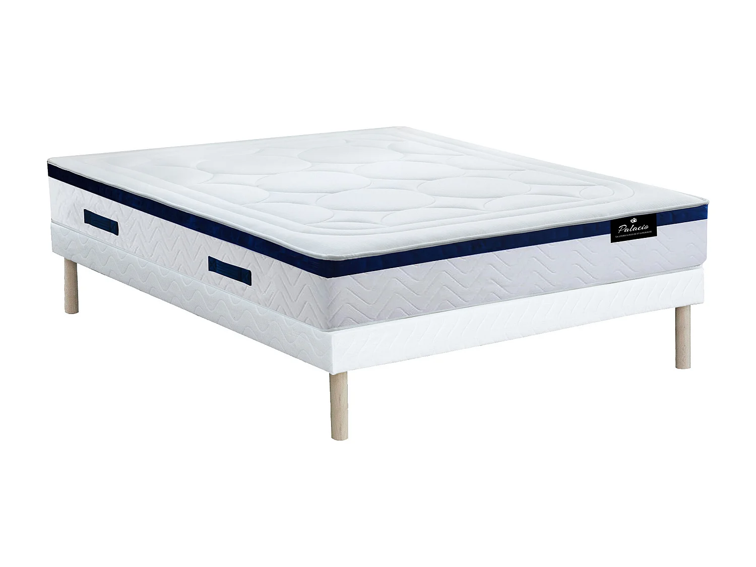 Set rete + materasso molle ibrido insacchettate memory motivo piazzato sp. 30cm 160 x 200 cm Blu - MARQUIS di DREAMEA