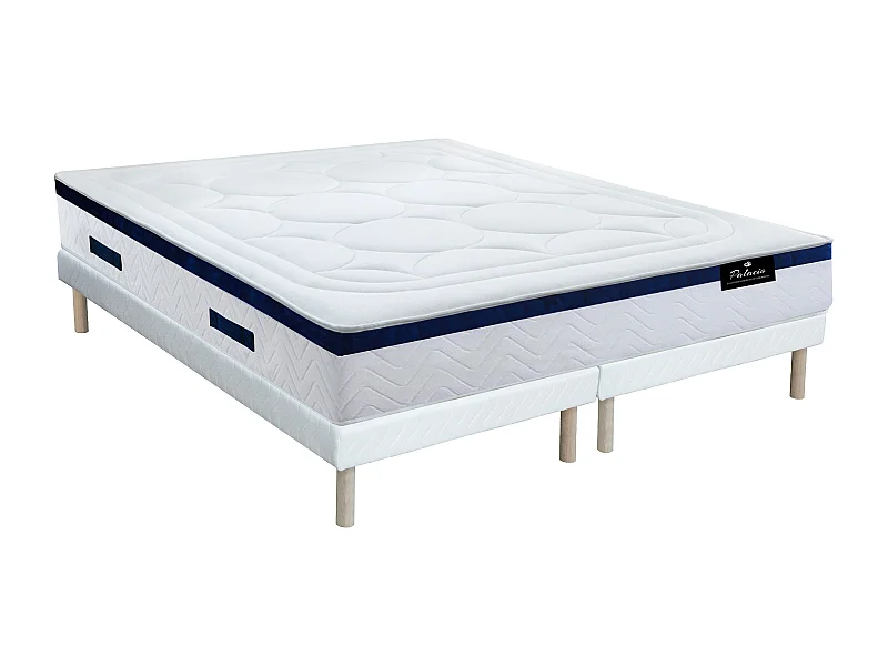 Set rete + materasso ibrido molle insacchettate memory motivo piazzato sp. 30cm 180 x 200 cm Blu - MARQUIS di DREAMEA