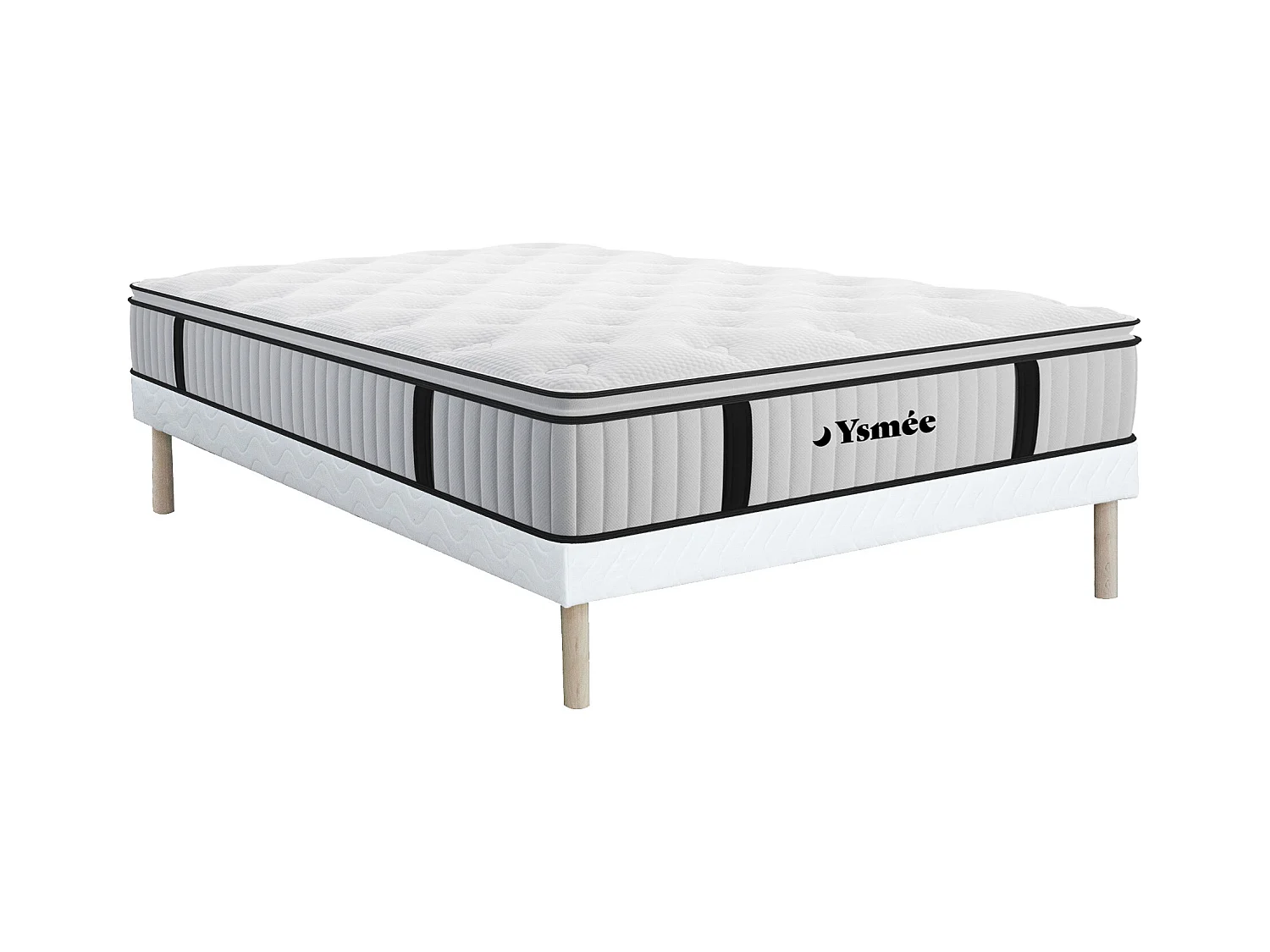 Ensemble 160 x 200 cm sommier + matelas ressorts ensachés surmatelas intégré ép.28cm - AMERICAN DREAM de YSMÉE