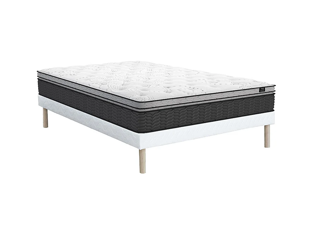 Ensemble 140 x 190 cm sommier + matelas hybride ressorts ensachés et surmatelas intégré ép.30cm - GAMIANI de YSMÉE