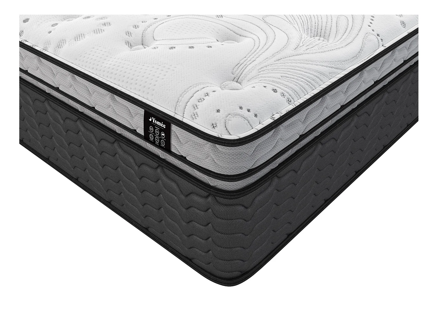 Ensemble 140 x 190 cm sommier + matelas hybride ressorts ensachés et surmatelas intégré ép.30cm - GAMIANI de YSMÉE