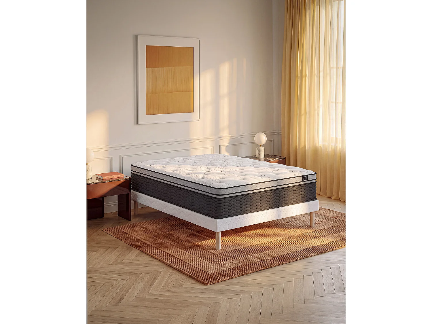 Ensemble 160 x 200 cm sommier + matelas hybride ressorts ensachés et surmatelas intégré ép.30cm - GAMIANI de YSMÉE