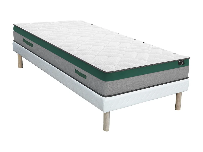 Ensemble 90 x 200 cm sommier + matelas ressorts ensachés ép.22cm - PRESTIGE de YSMÉE