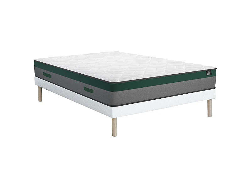Taschenfederkernmatratze-Bettgestell-Set -140 x 190 cm -  1 Zone - Härtegrad 2 - Stärke 22 cm - PRESTIGE von YSMÉE