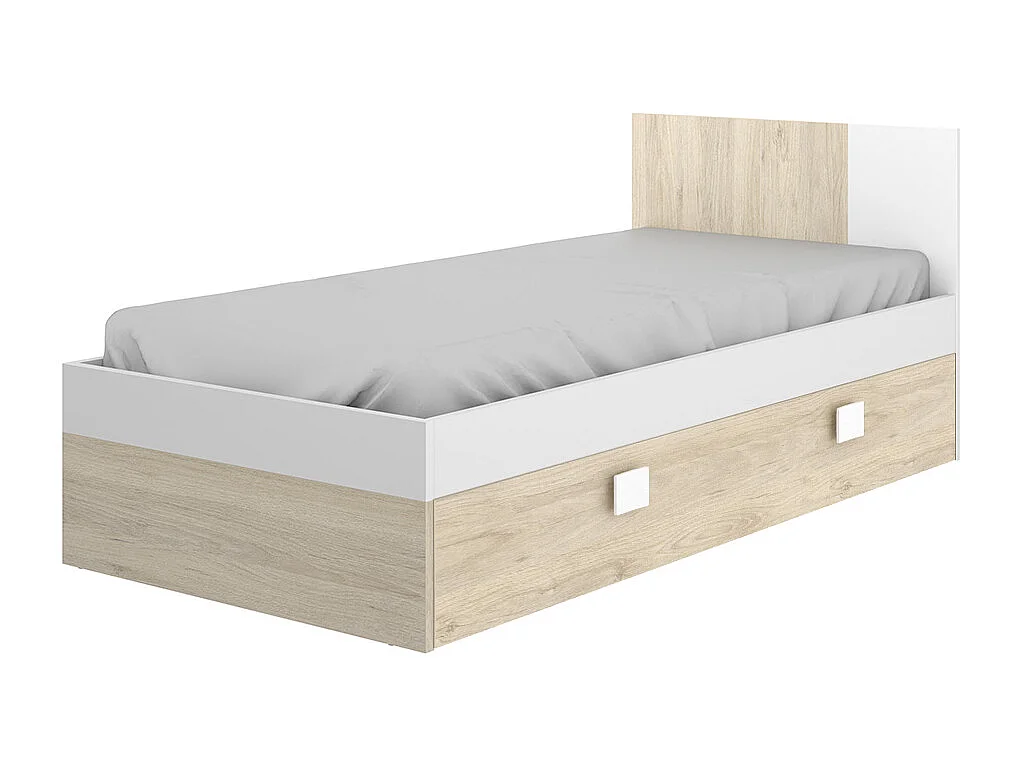 Lit gigogne 2 x 90 x 190 cm - Coloris : Naturel et blanc - SONIA