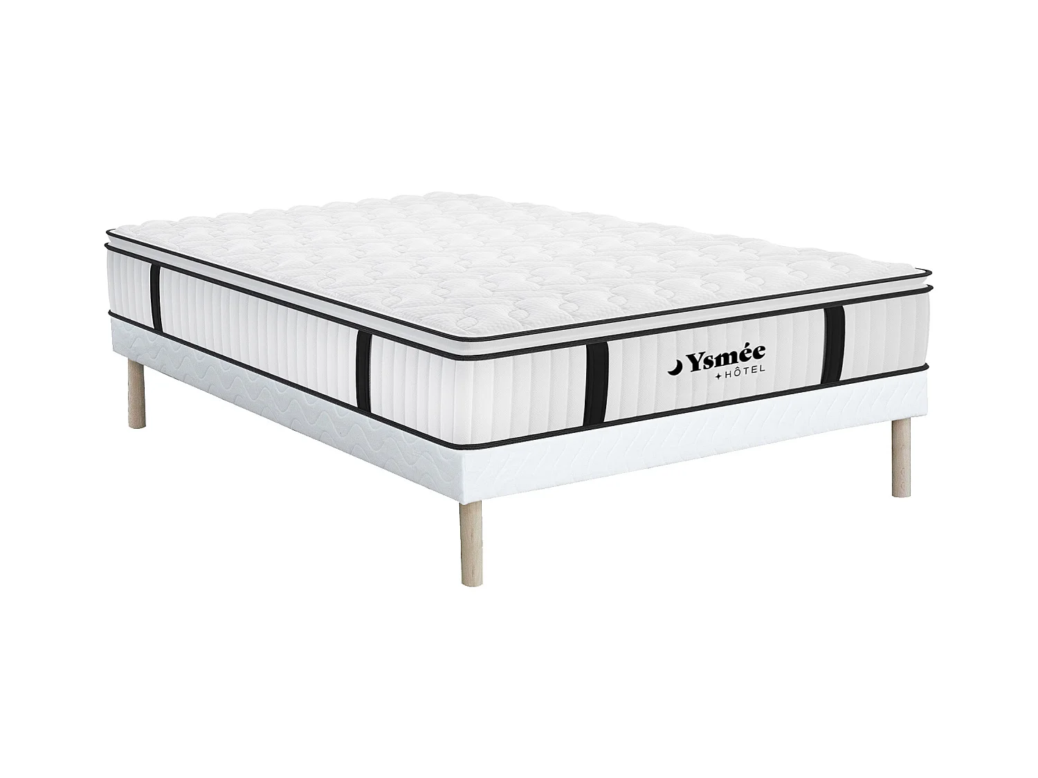Ensemble 160 x 200 cm sommier + matelas anti-feu ressorts ensachés et surmatelas intégré ép.28 cm - DELICE de YSMÉE HÔTEL