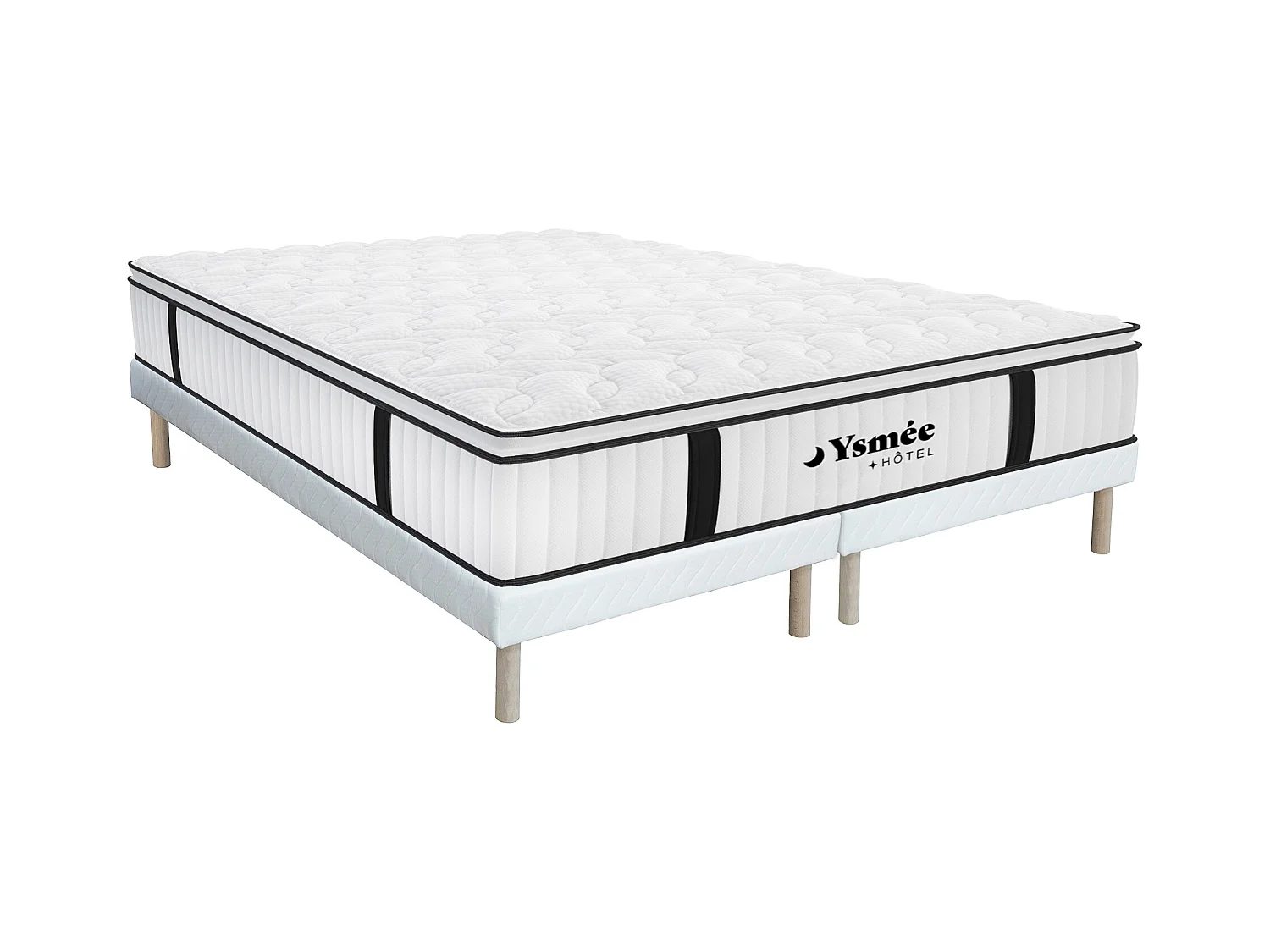 Ensemble 180 x 200 cm sommier + matelas anti-feu ressorts ensachés et surmatelas intégré ép.28 cm - DELICE de YSMÉE HÔTEL