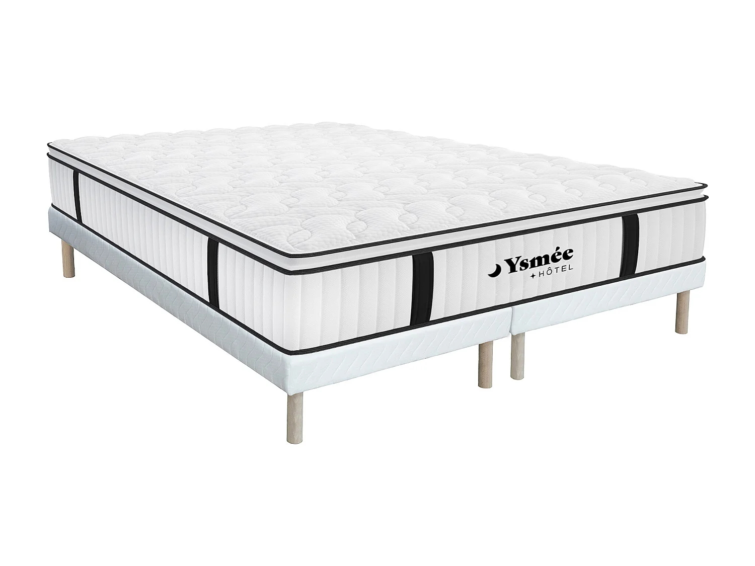 Ensemble 180 x 200 cm sommier + matelas anti-feu ressorts ensachés et surmatelas intégré ép.28 cm - DELICE de YSMÉE HÔTEL