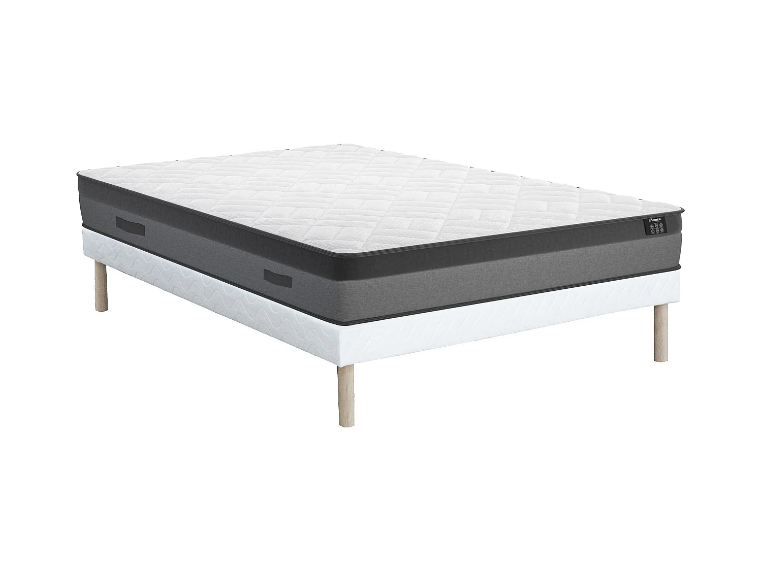 Ensemble 140 x 190 cm sommier + matelas ressorts ensachés et mémoire de forme ép.24cm - ILLUSION de YSMÉE