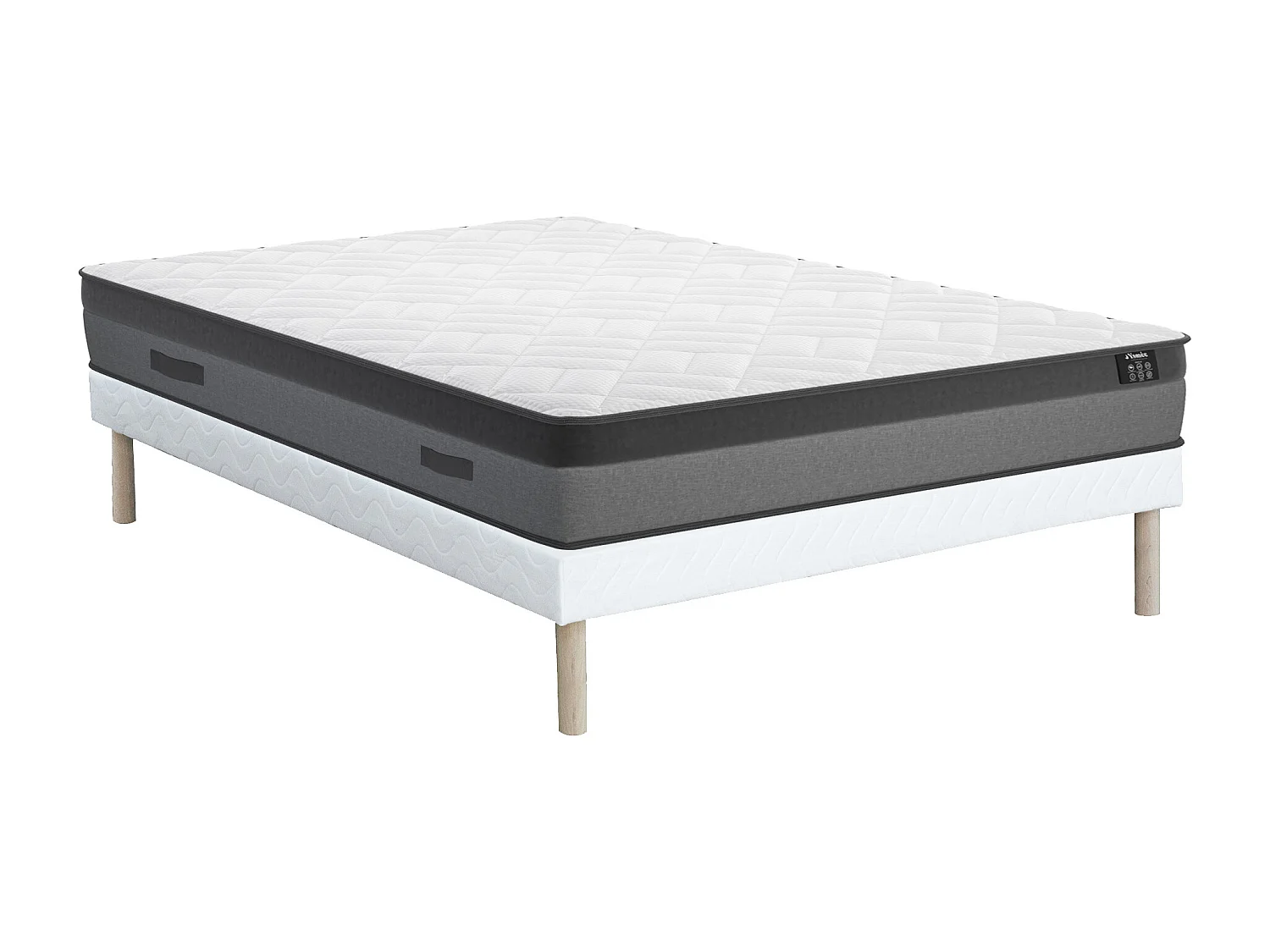 Ensemble 140 x 190 cm sommier + matelas ressorts ensachés et mémoire de forme ép.24cm - ILLUSION de YSMÉE