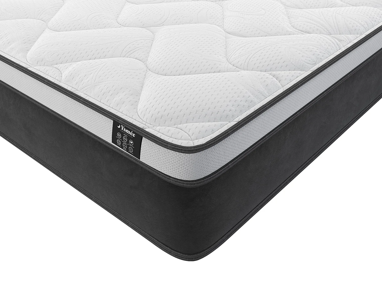 Ensemble 180 x 200 cm sommier + matelas hybride ressorts ensachés et mémoire de forme ép.25cm - ASTRIA de YSMÉE