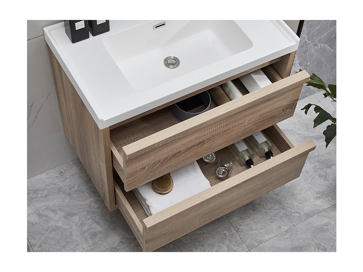 Komplettbad mit Einzelwaschbecken & Spiegel QUADRA - Holz-Optik - B. 80