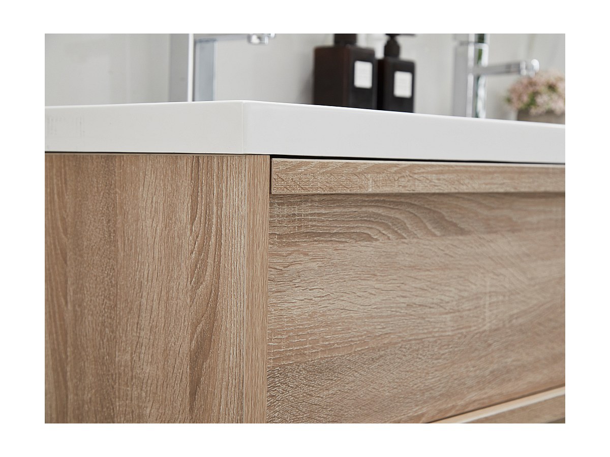 Komplettbad mit Doppelwaschbecken & Spiegel QUADRA - Holz-Optik - B