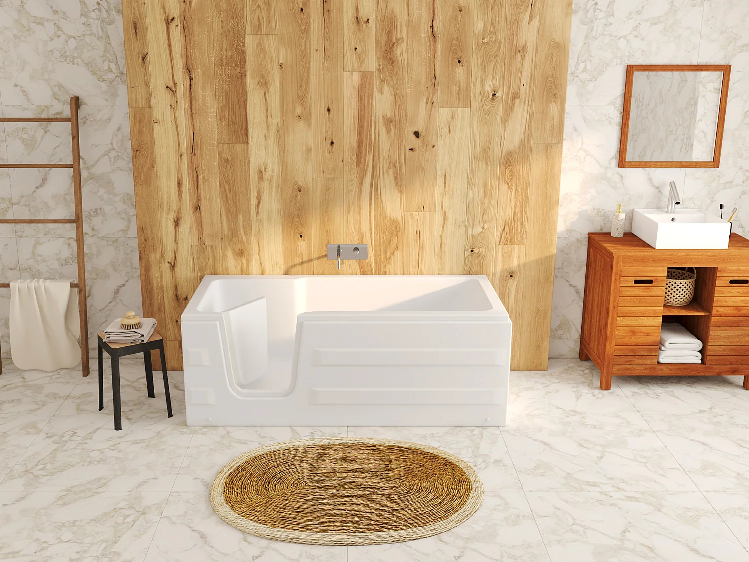 Hoekbad met deurtje SERVEE - 235L - 170 x 76 x 62 cm - Hoek links