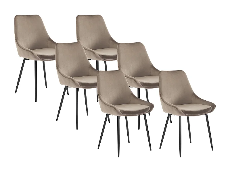 Stuhl 6er-Set - Samt & Schwarzes Metall - Taupe - MASURIE