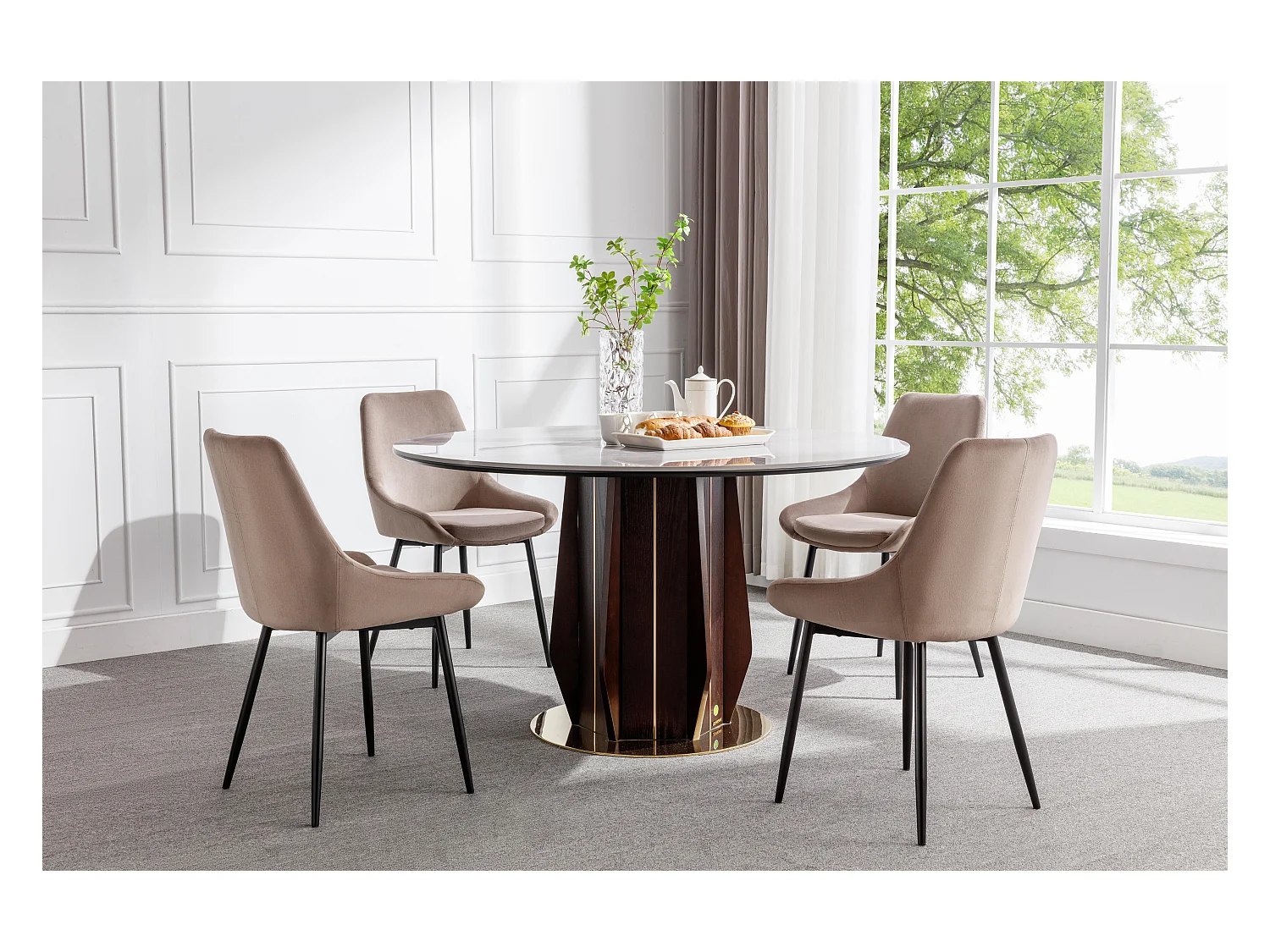 Lot de 6 chaises - Velours et métal noir - Taupe - MASURIE