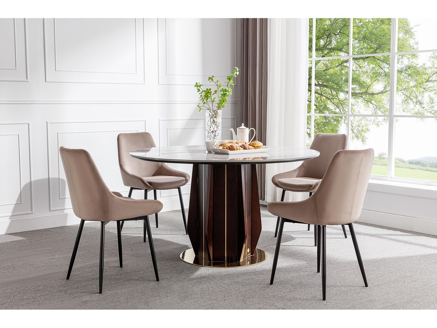 Vente-unique Stuhl 6er-Set - Samt & Schwarzes Metall - Taupe - Masurie