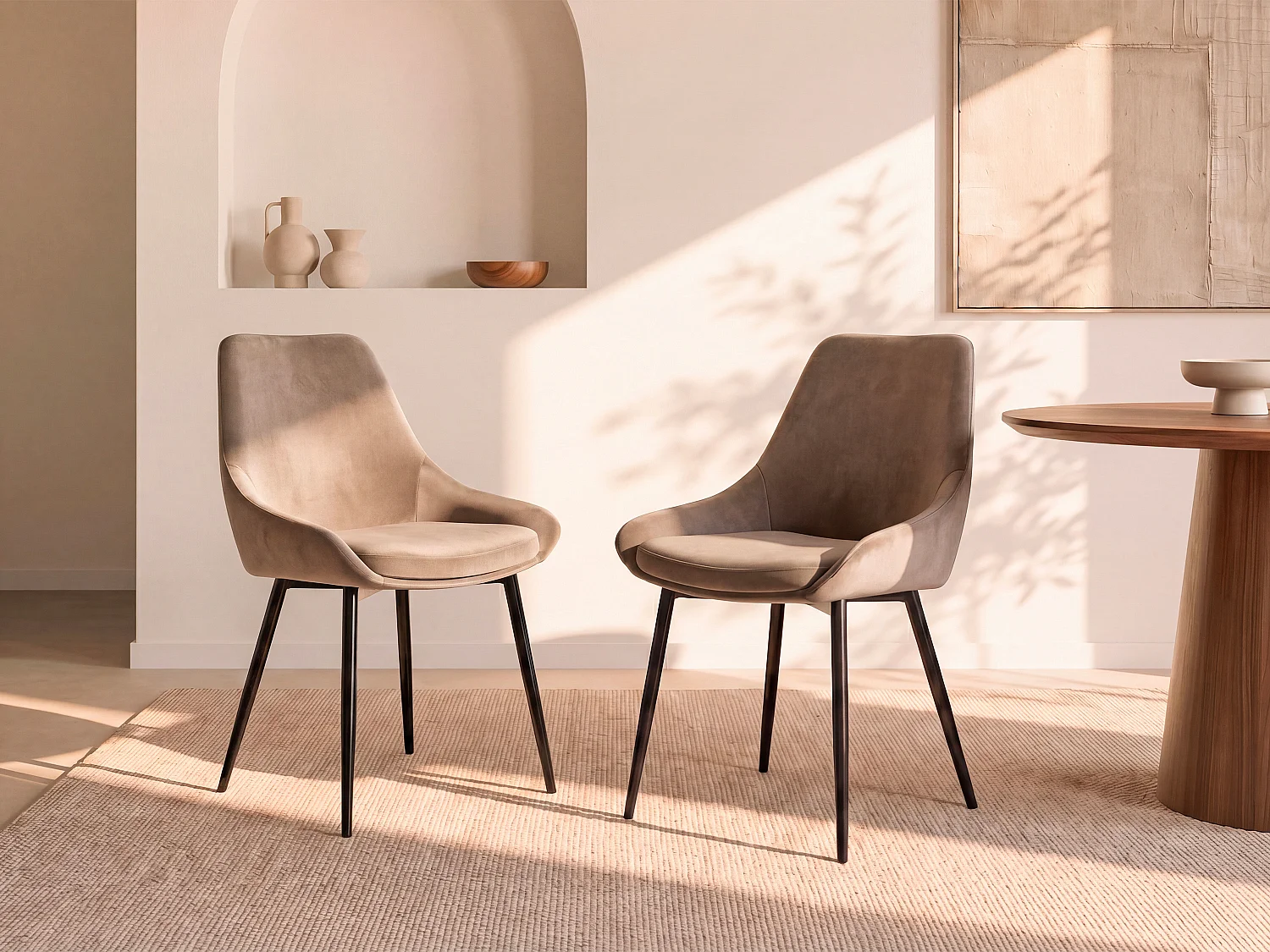 Lot de 6 chaises - Velours et métal noir - Taupe - MASURIE