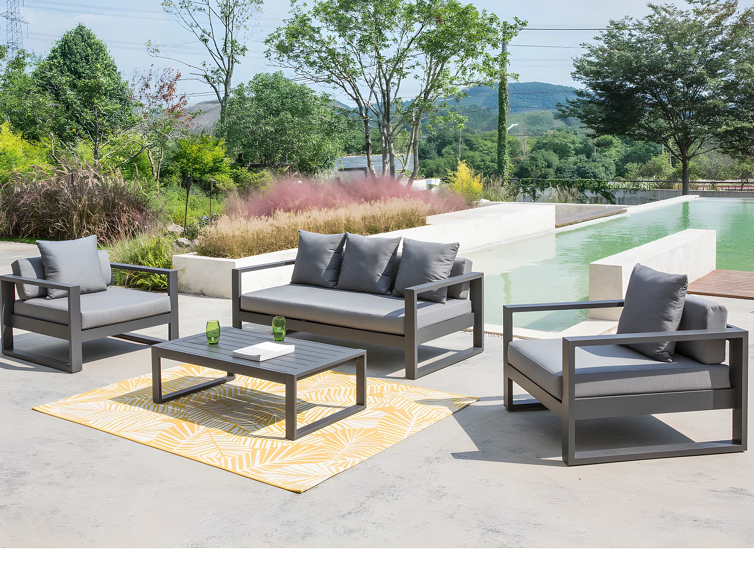 Canapé de jardin 3 places en aluminium - Anthracite - MOLOKAI de MYLIA