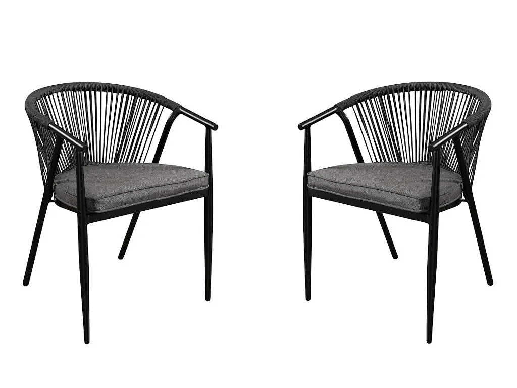 Lot de 2 fauteuils de jardin empilables en aluminium et cordes - Anthracite - PORTOFINO de MYLIA