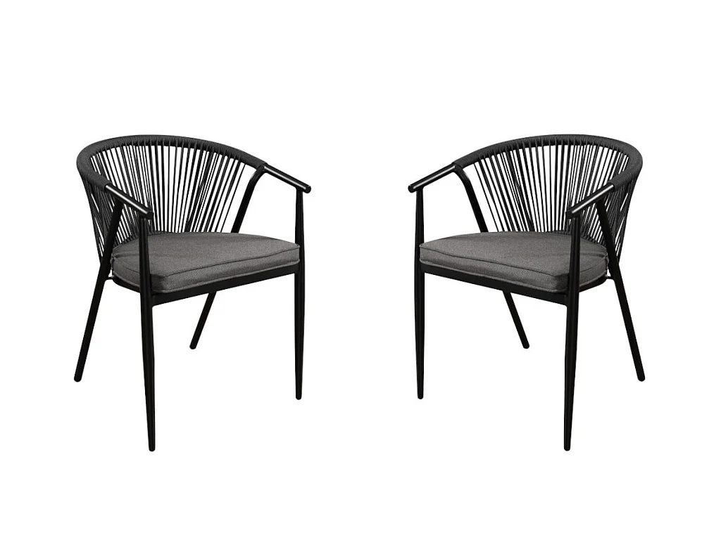 Lot de 2 fauteuils de jardin empilables en aluminium et cordes - Anthracite - PORTOFINO de MYLIA