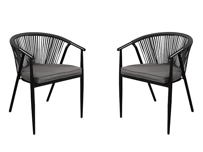 Juego de 2 sillones de jardín apilables PORTOFINO de aluminio y cuerda