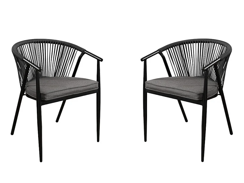 Lot de 2 fauteuils de jardin empilables en aluminium et cordes - Anthracite - PORTOFINO de MYLIA