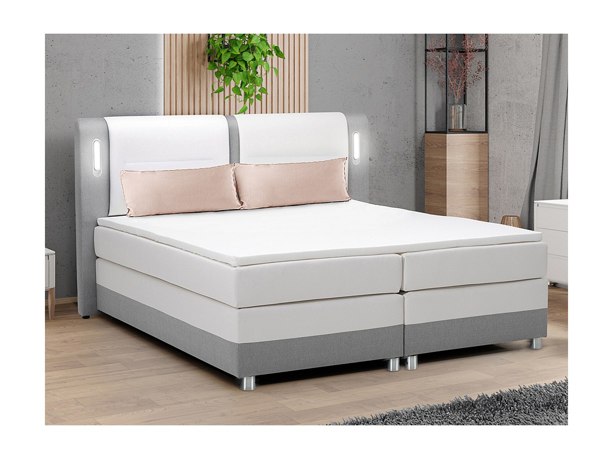 Boxspring completo RIMININ 160 x 200 cm piel sintética Gris y blanco