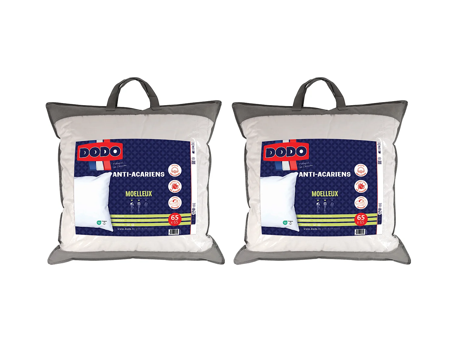 Lot de 2 oreillers DODO  anti allergies - 65x65 cm - ACTI PLUS II