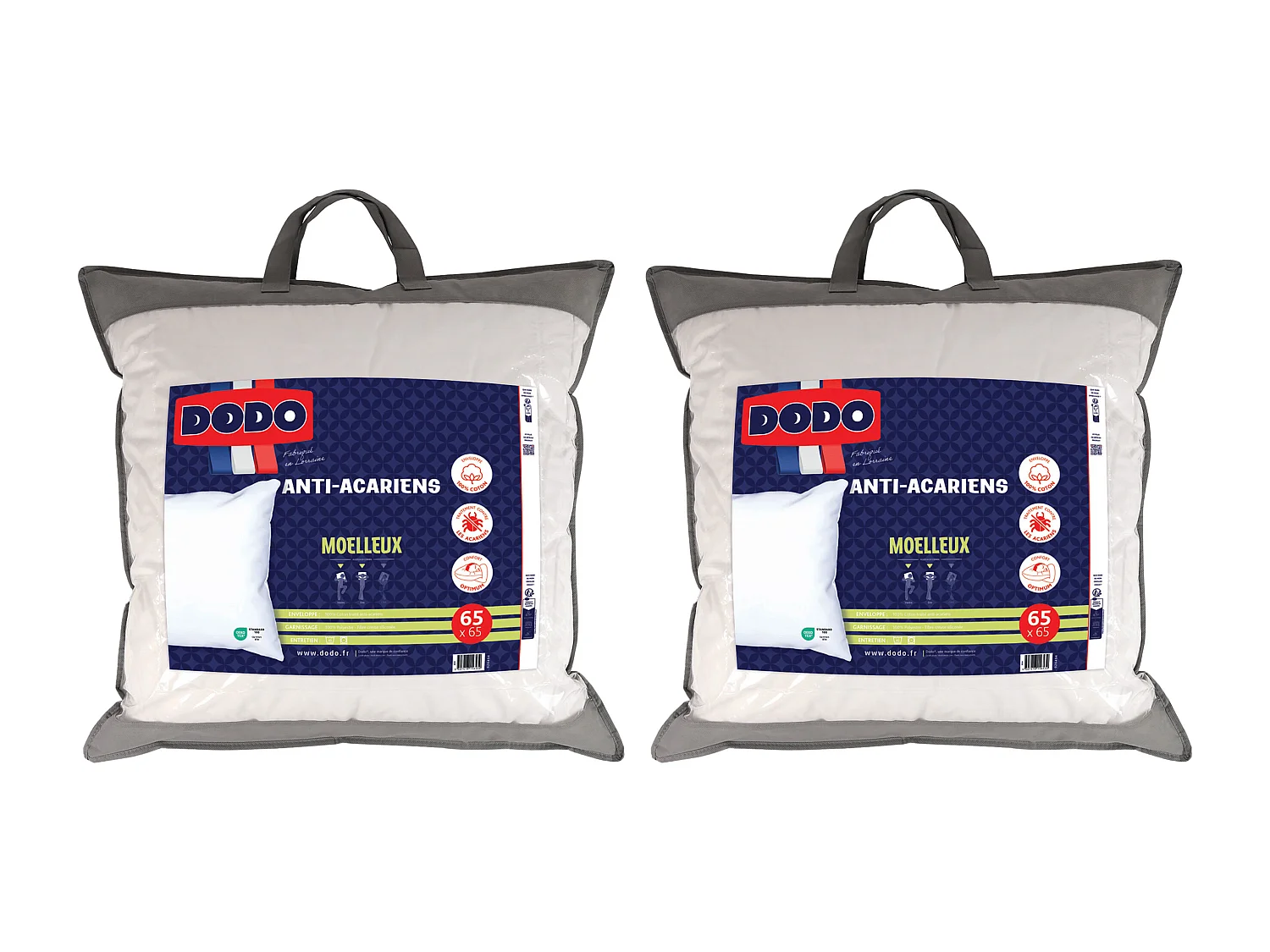 Lot de 2 oreillers DODO  anti allergies - 65x65 cm - ACTI PLUS II