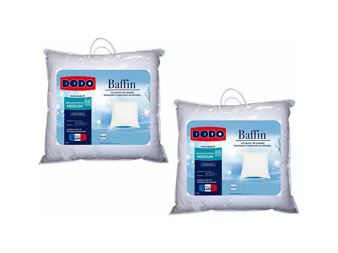 Lot de 2 oreillers DODO Naturel Duvet - 65x65 cm - BAFFIN