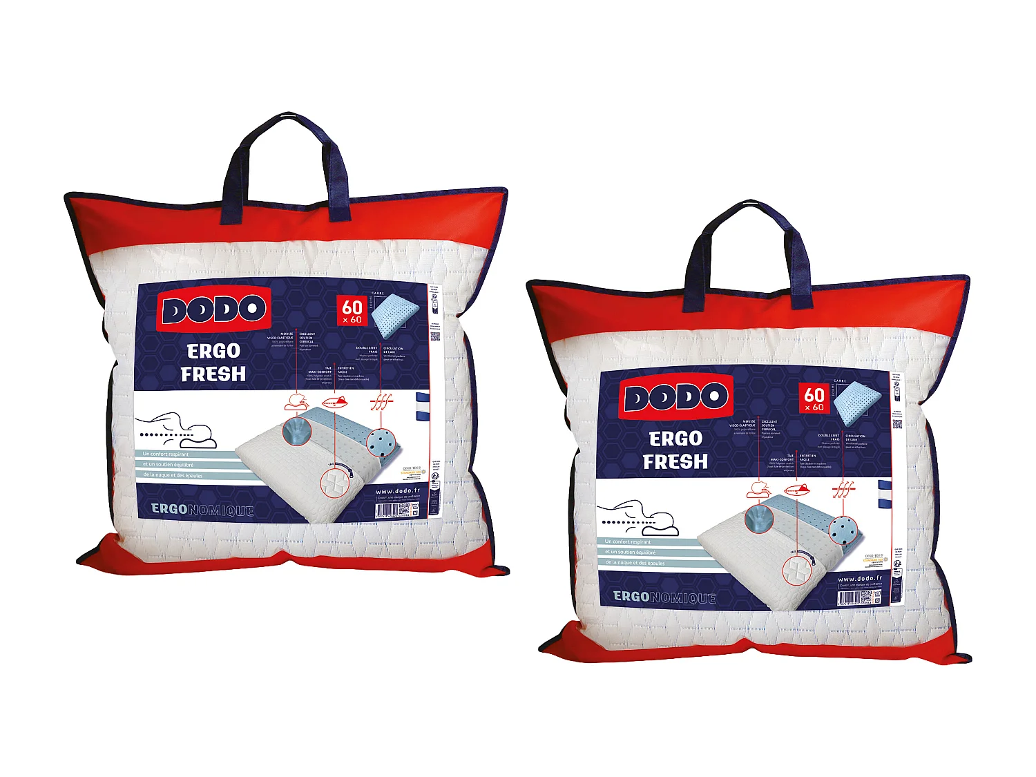 Juego de 2 almohadas DODO memoria y efecto refrescante FRESH - 60 x 60 cm