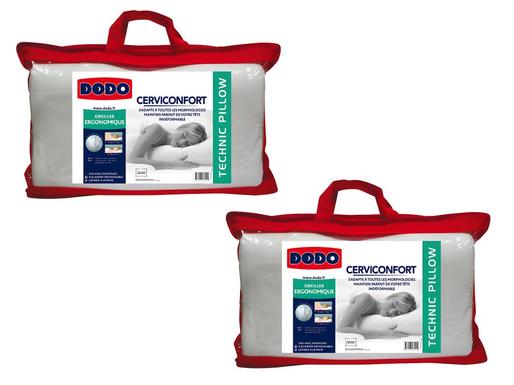 Lot de 2 oreillers DODO - maintien parfait tête - indéformable - 35 x 52 cm - PERFECT POSITION