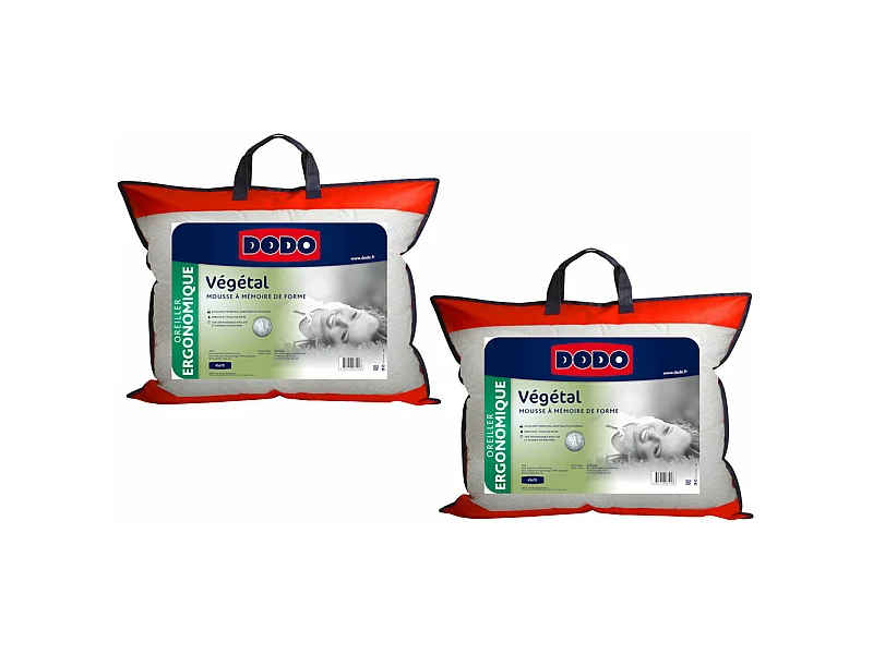 Lote de 2 almohadas ergonómicas de espuma viscoelástica DODO VEGETAL 45x70 cm