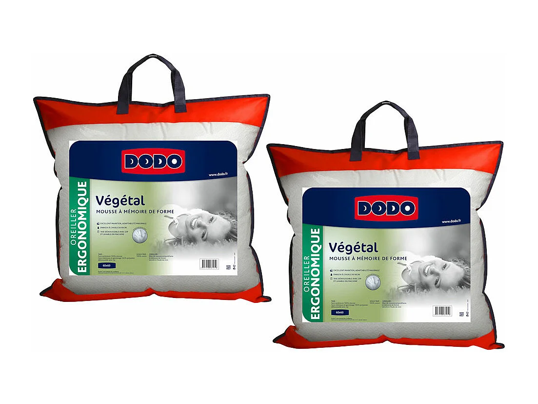 Lotto di 2 guanciali ergonomici memory 60 x 60 cm - DODO VEGETAL