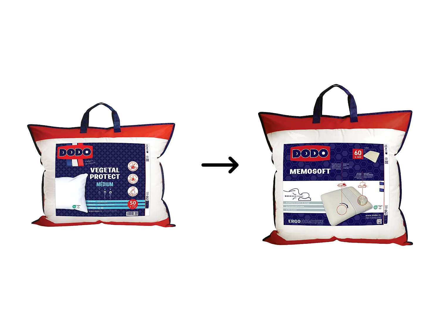 Set of 2 DODO ergonomic memory foam pillows - 60 x 60 cm - VEGETAL