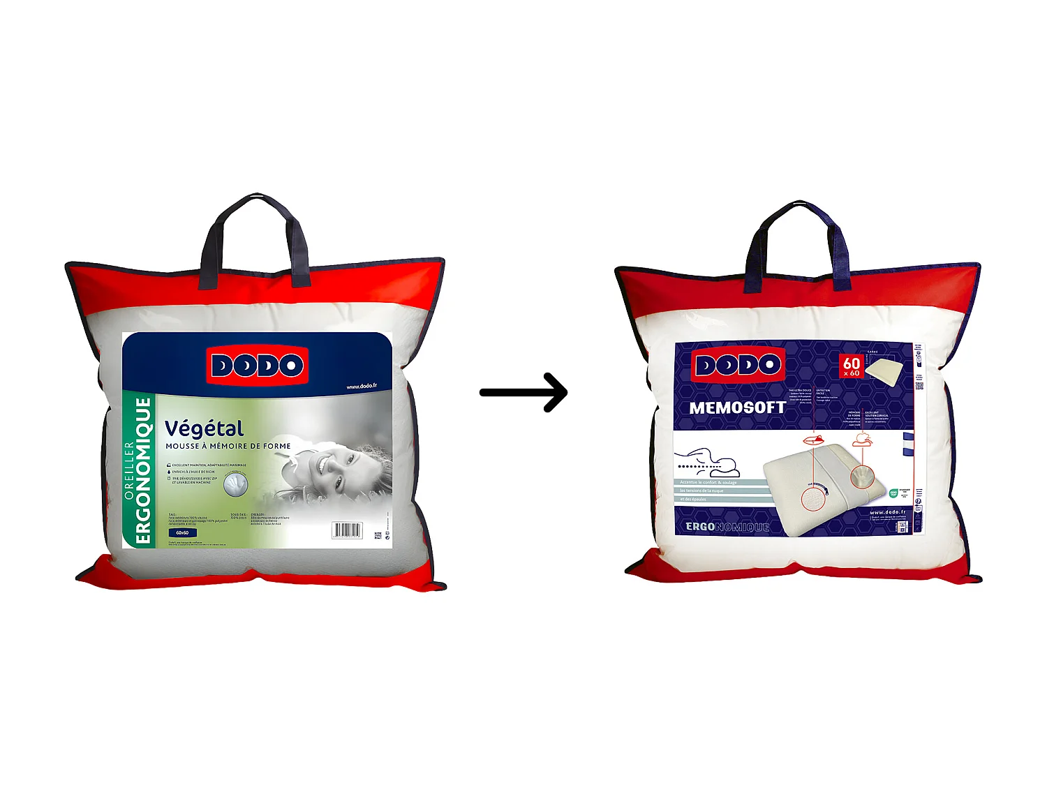 Lote de 2 almohadas ergonómicas viscoelásticas DODO - 60x60 cm - MEMOSOFT