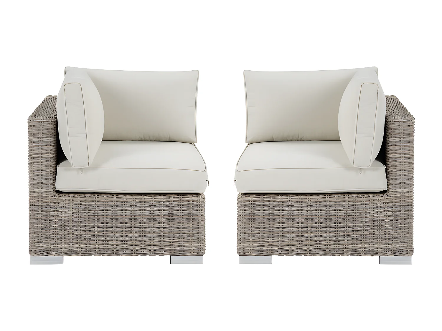 Eckelement 2er-Set für Gartensofa mit weißen Kissen - Polyrattan - BUSAN von MYLIA