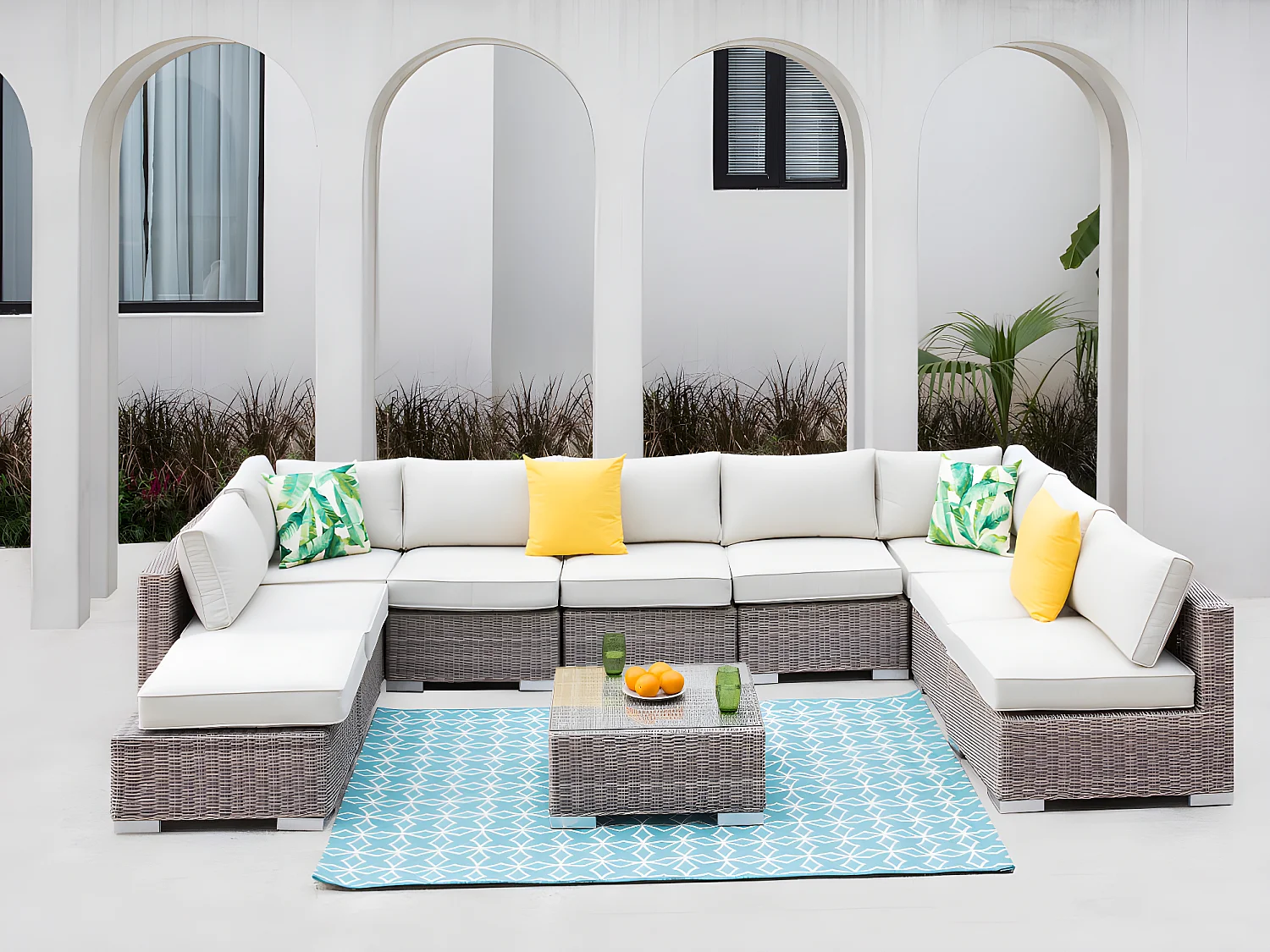 Eckelement 2er-Set für Gartensofa mit weißen Kissen - Polyrattan - BUSAN von MYLIA