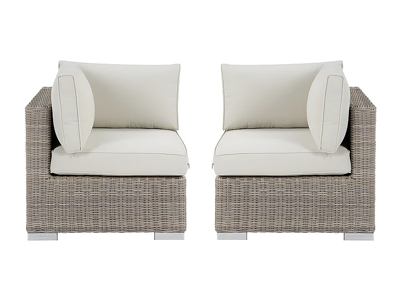 Sæt med 2 flettet ratan hjørnemøbler med hvide hynder - BUSAN fra MYLIA