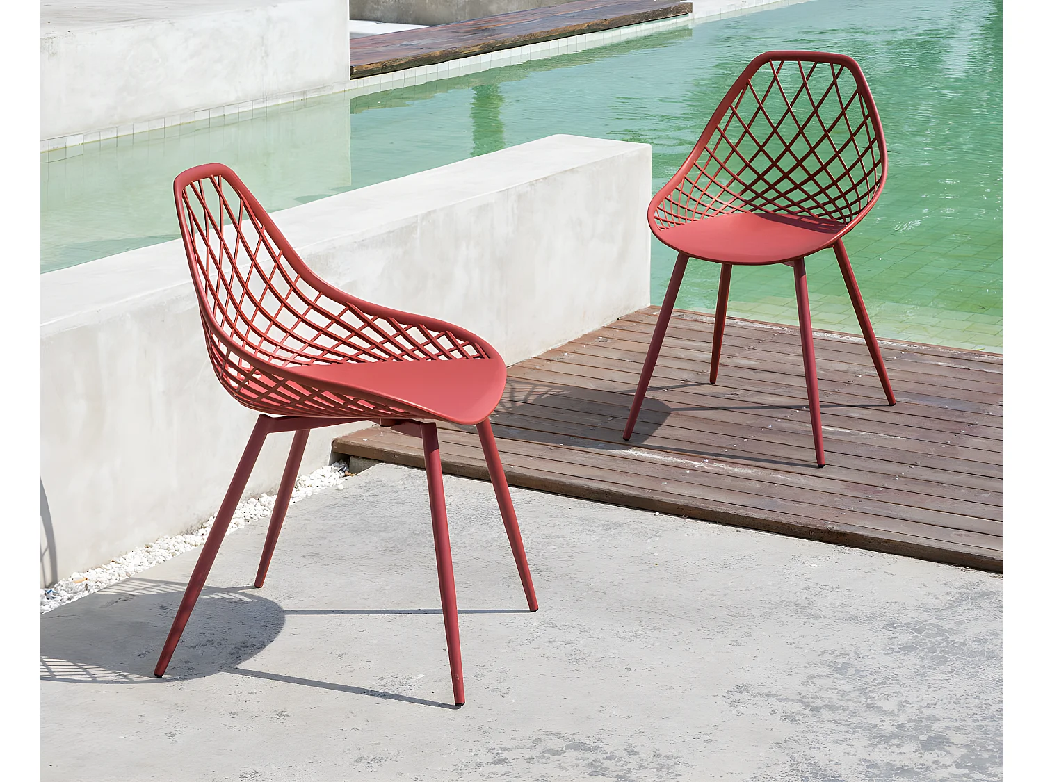 Set van 2 tuinstoelen van polypropyleen met metalen poten - Terracotta - MALAGA